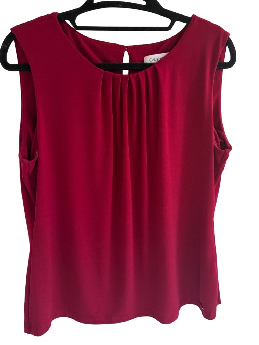 Calvin Klein Berry Red Pleated Neck Keyhole Back Blouse Top Size L